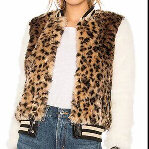 Mother Leopard Bomber Jacket MOTHER The Snap Letterman Faux Fur Animal Print - S